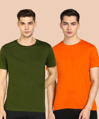 Young trendz Solid Men Round Neck Dark Green, Brown T-Shirt