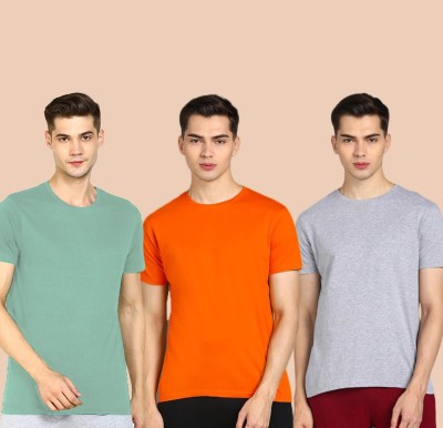 Young trendz Solid Men Round Neck Brown, Grey, Light Green T-Shirt