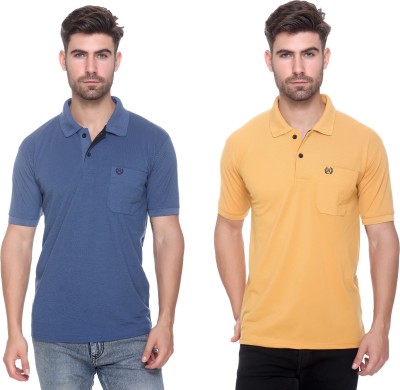 RYTONZ Solid Men Polo Neck Light Blue, Yellow T-Shirt