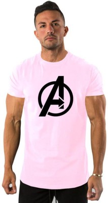 Dinesh Fashion Superhero Men Round Neck Pink T-Shirt