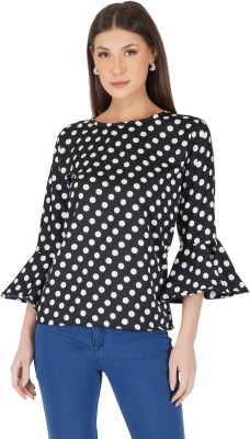 youdlee Casual Polka Print Women Black Top