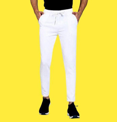 AMFABRICS Solid Men White Track Pants