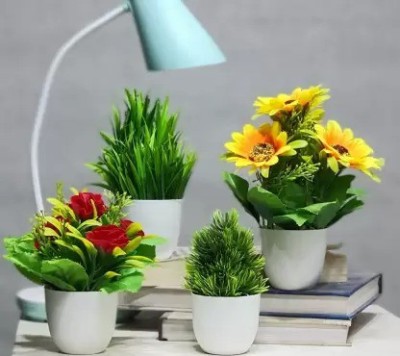 Flipkart Perfect Homes Artificial Flower Pot for Home, Office And Garden Decor Multicolor Wild Flower Artificial Flower  with Pot(5 inch, Pack of 4, Flower with Basket)