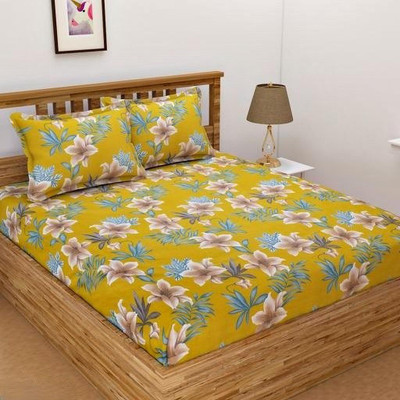 Bunkin 280 TC Polycotton King Printed Fitted (Elastic) Bedsheet(Pack of 1, Golden flower)