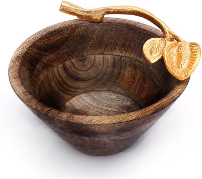 Extreme Karigari Wooden Storage Bowl Wooden Bowl | leaf handle wooden bowl(Pack of 1, Brown)