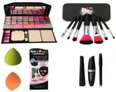 Pohok Makeup Kit 6155tya & 3in1 & Kitty Brush Set & Charcoal Blackhead Mask & 2 Puff Sponges (6 Items in the set)(8 Items in the set)