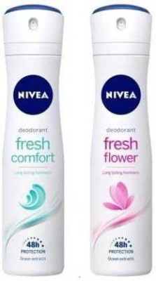 NIVEA FRESH COMFORT FRESH FLOWER Deodorant Spray – For Women  (300 ml, Pack of 2)