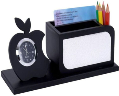 ravariya graphics 3 Compartments Wooden Desk Organizer(Black, Silver)