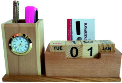 ravariya graphics 2 Compartments WOODEN Desk Organizer(Brown)
