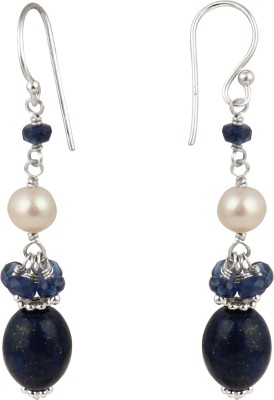 Pearlz Ocean Dyed Lapis Lazuli, Kyanite and White Freshwater Pearl 925 Silver Earrings Lapis Lazuli, Pearl, Kyanite Silver Drops & Danglers