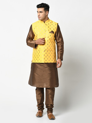 DEYANN Men Kurta Churidar Ethnic Jacket Set