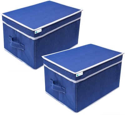 Unicrafts Storage Box Non woven Blue Storage Box for Clothes, Toy and File Organizer pack of 2 blue Storage Box With Lid02(Blue)