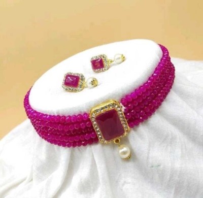 JewelShadi Alloy Pink Jewellery Set(Pack of 1)