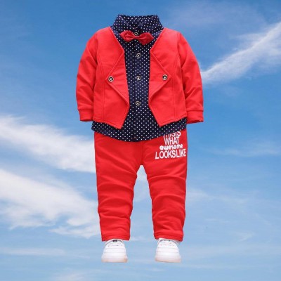 ORTUGAL Baby Boys & Baby Girls Party(Festive) Jacket Pant, Shirt, Bow Tie(Red)