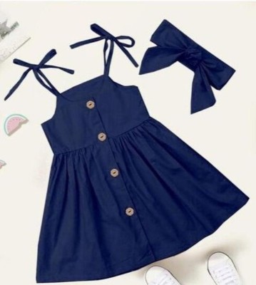 misha creation Baby Girls Midi/Knee Length Casual Dress(Blue, Noodle strap)