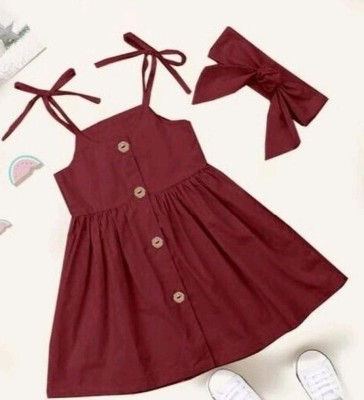misha creation Baby Girls Midi/Knee Length Casual Dress(Maroon, Noodle strap)