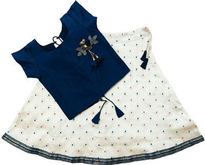 Anneca Girls Lehenga Choli Ethnic Wear Polka Print Lehenga Choli(White, Pack of 1)