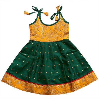 Lehnvel Girls Midi/Knee Length Festive/Wedding Dress(Green, Sleeveless)