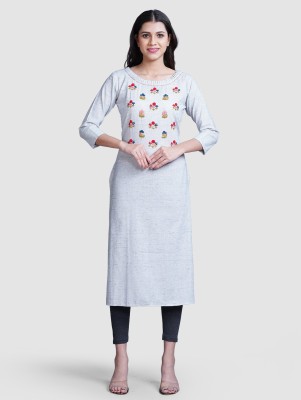 4U Fashion Women Self Design Straight Kurta(White)