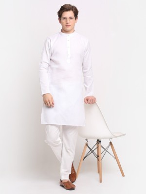 HotGown Men Solid Straight Kurta(White)