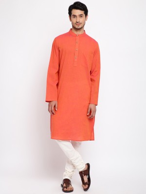 Fabindia Men Solid Straight Kurta(Orange)