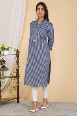 Rooplaxmi Women Striped Straight Kurta(Blue)