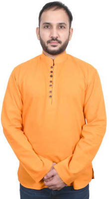 OJASCOLLECTIONS Men Solid Straight Kurta(Orange)