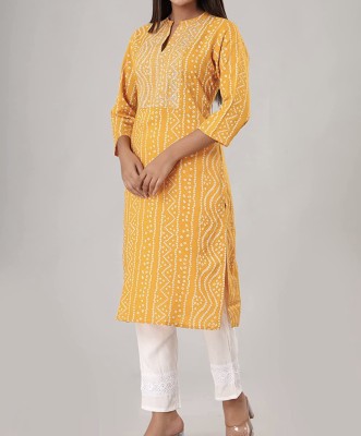 Pranshi Women Embroidered Straight Kurta(Yellow)
