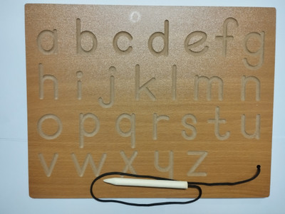 DgCrayons Wooden Small Alphabet Laminated Tracing Board Slate with Dummy Pencil for Kids(Brown)