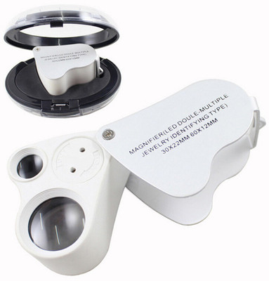 metrotools 60X 30X GLASS MAGNIFYING MAGNIFIER JEWELER EYE JEWELRY LOUPE LOOP LED LIGHT 60X 30X MAGNIFYING JEWELER(White)