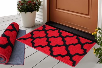 Woolpik Polyester Door Mat(Orange, Black, Free, Pack of 2)