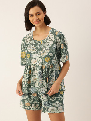 Sanskrutihomes Women Floral Print Multicolor Top & Shorts Set