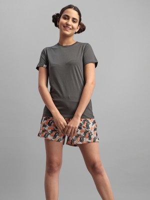 Goodbye Gravity Women Printed Grey Top & Shorts Set