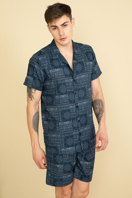 Hiral Enterprise Men Printed Dark Blue Top & Shorts Set