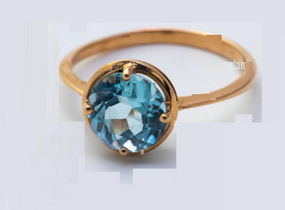RATAN BAZAAR Natural Blue Zircon Stone Unisex Copper Zircon Gold Plated Ring