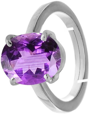 Sidharth Gems 11.25 Ratti 10.25 Carat Amethyst Silver Plated Ring Original Certified Brass Amethyst Silver Plated Ring