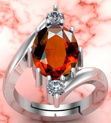 Sidharth Gems 10.25 Ratti /9.00 Carat Natural Gemstone Gomed Hessonite Stone Brass Garnet Silver Plated Ring