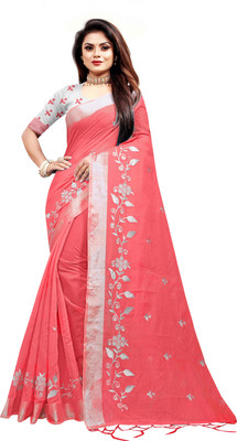 Vleez Embroidered Ilkal Chanderi Saree(Magenta)