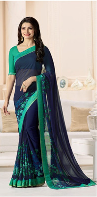 VIRHAN Self Design Daily Wear Georgette Saree(Blue)