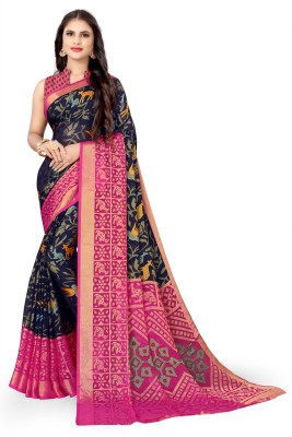 TRAZON Floral Print Daily Wear Brasso Saree(Blue, Pink)