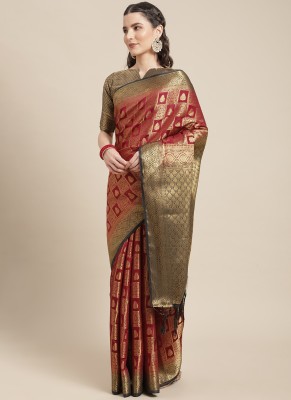 Shaily Self Design, Woven Bollywood Silk Blend Saree(Magenta)