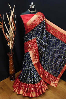 Ruhabs Printed Bandhani Crepe Saree(Dark Blue)