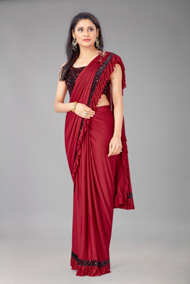 VRAJELLA Embellished Bollywood Lycra Blend Saree(Maroon)