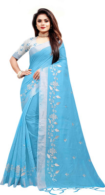 Vleez Embroidered Ilkal Chanderi Saree(Blue)