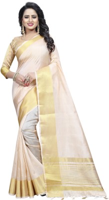 Saarah Self Design Kanjivaram Art Silk Saree(Cream)