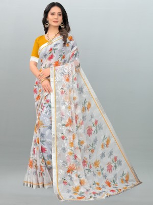 ishika Printed Bollywood Cotton Blend Saree(Grey)