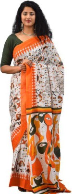 KRISHNA FASHION Printed Daily Wear Pure Cotton Saree(Multicolor)