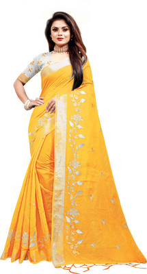 Vleez Embroidered Ilkal Chanderi Saree(Yellow)