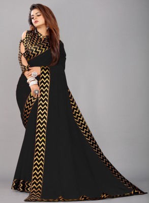 Flip The Style Printed Bollywood Georgette, Chiffon Saree(Black)