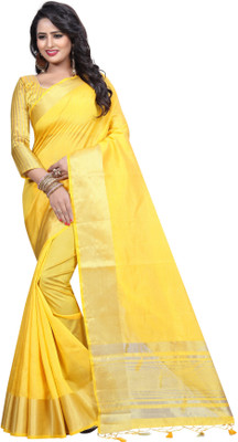 Saarah Self Design Kanjivaram Art Silk Saree(Yellow)